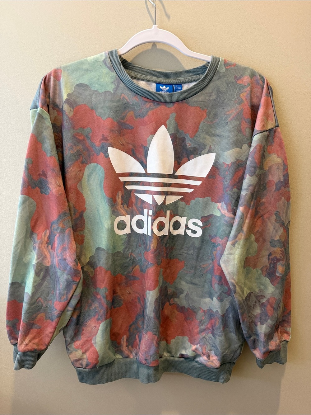 Adidas Originals Pastel Camo Trefoil Crewneck Sweatshirt, Size L